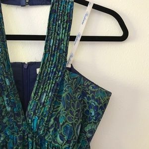 Shoshanna Blue Green Floral Silk Halter Dress
